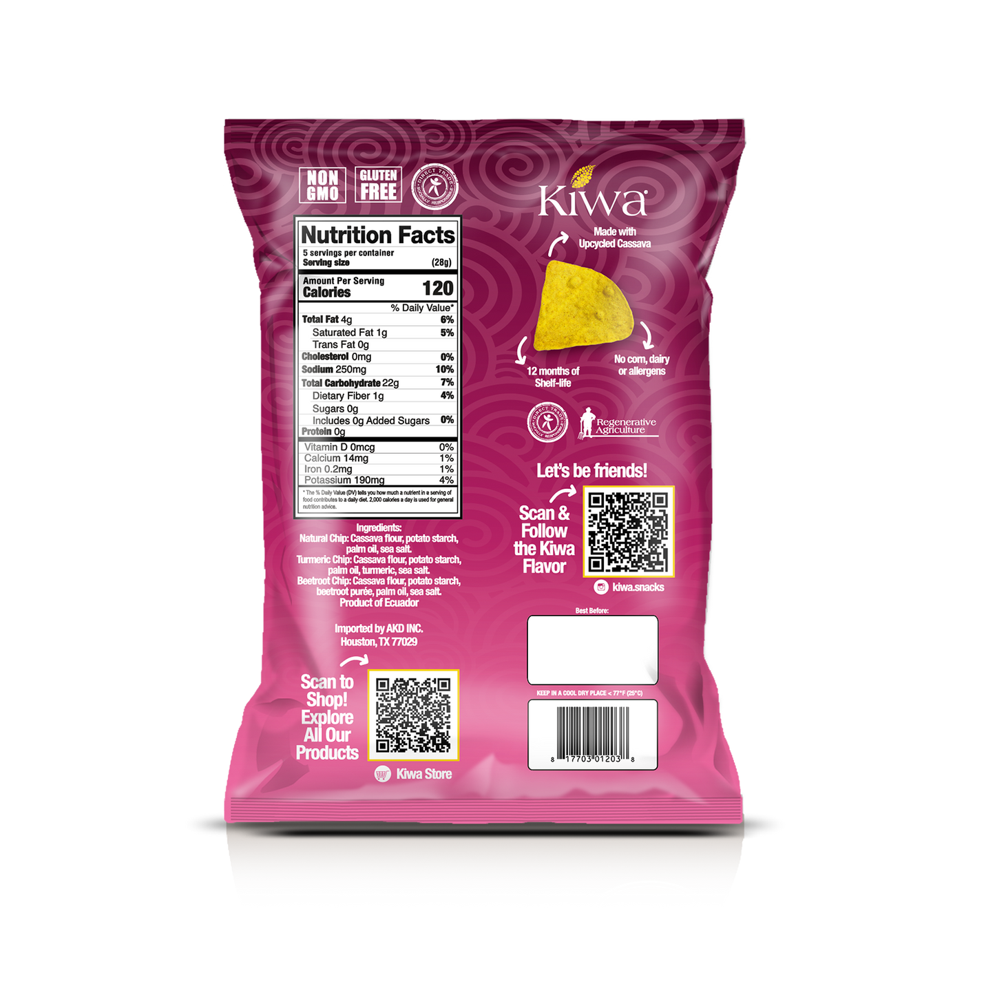 KIWA GRAIN FREE TORTILLA CHIPS COLOR MIX - PACK 5OZ X 4U