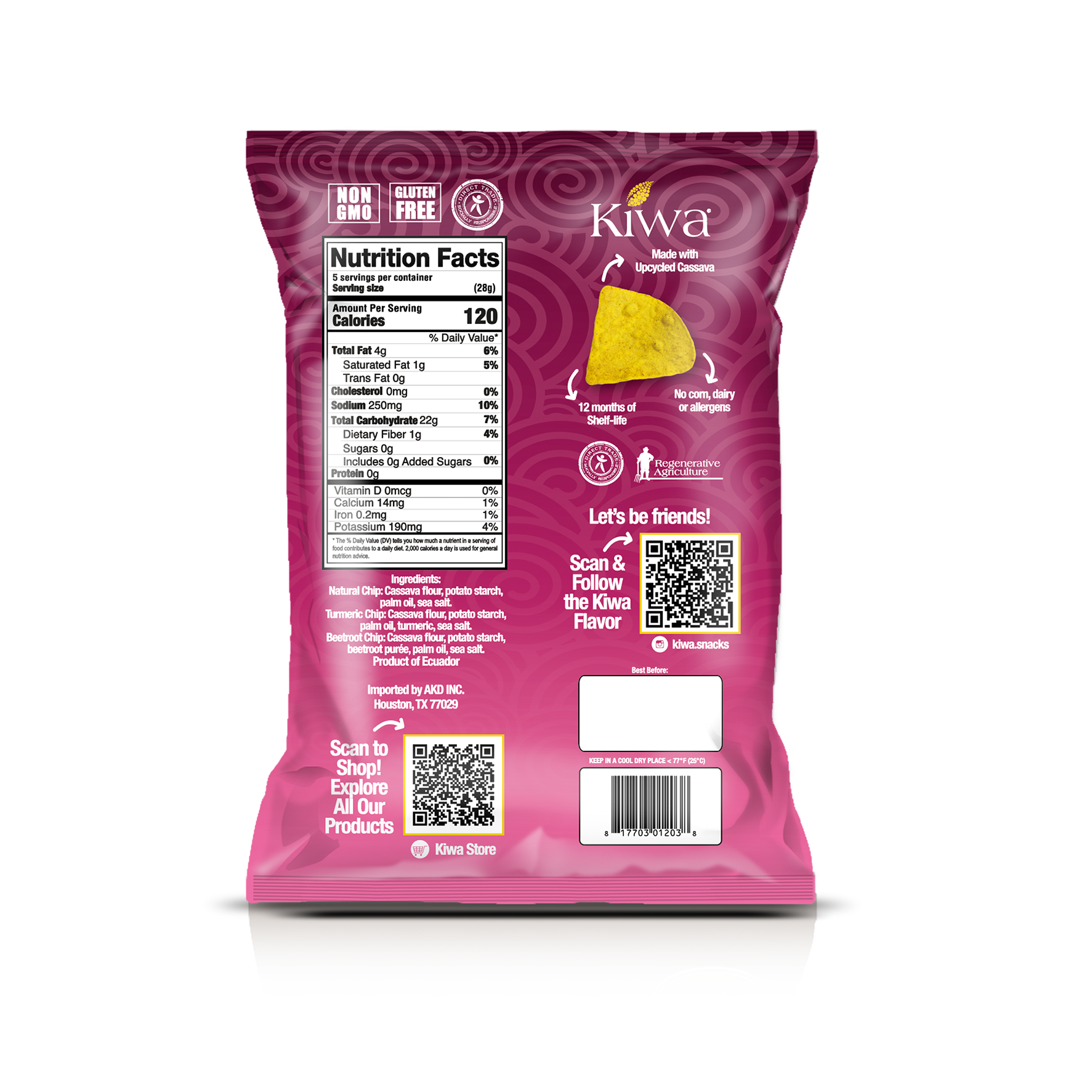 KIWA GRAIN FREE TORTILLA CHIPS COLOR MIX - PACK 5OZ X 4U