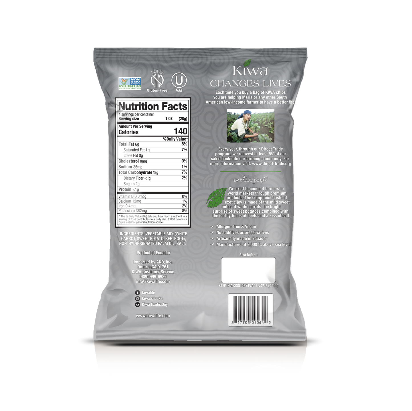 KIWA ANDEAN VEGGIE CHIPS MIX- PACK 4OZ X 4U