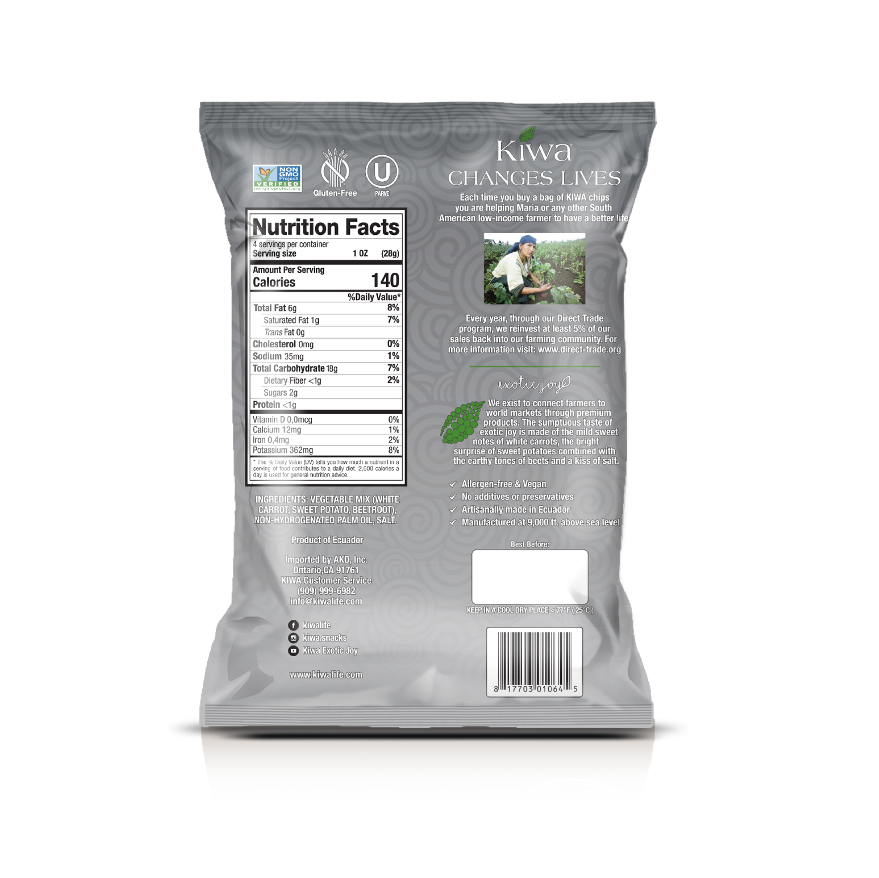 KIWA ANDEAN VEGGIE CHIPS MIX- PACK 4OZ X 4U